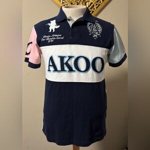 Akoo Men's Polo Shirt - Navy, Pink, Light Blue Size Medium